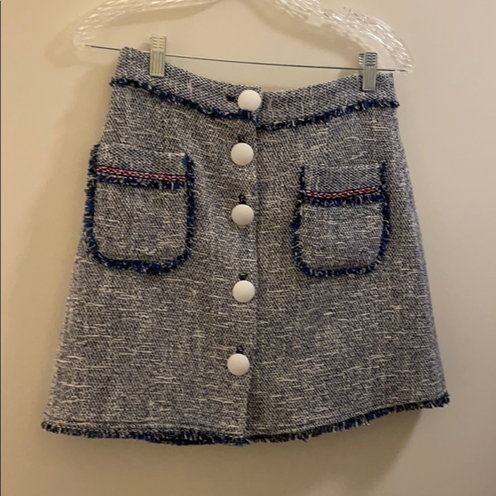 zara blue tweed skirt M